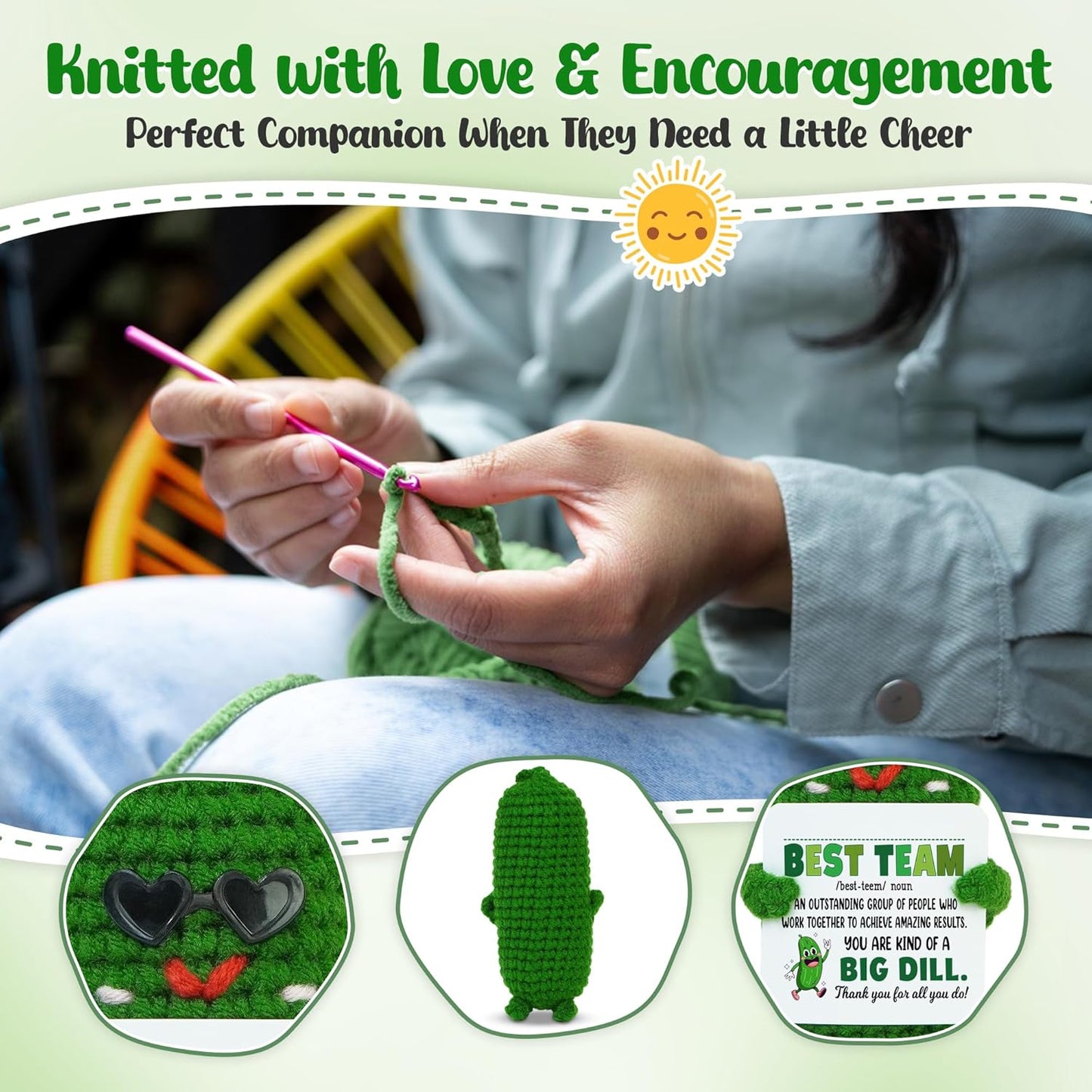 OASSIE Christmas Appreciation Gifts for Employee Coworkers - Positive Pickle Crochet with Card - Birthday Inspirational Thank You Team Gifts for Employees Boss Leader, Stocking Stuffers for Women Men