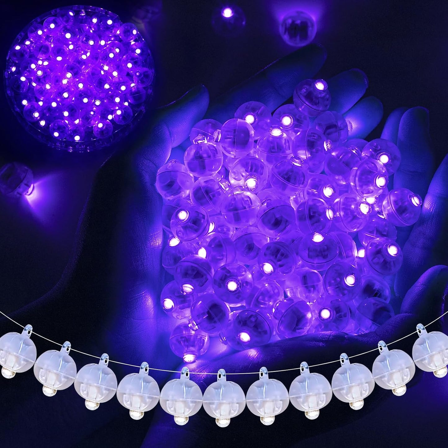 100pcs Balloon Lights Mini Led Lights Round Long Standby Time Multicolor Ball Lamps Paper Lantern Balloons Lamps for Birthday Party Christmas Halloween Decoration (Purple, 100 PCS with Hook)