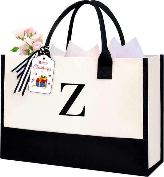 BAGAIL Initial Tote Bag, Personalized Birthday Gifts for Women, Teacher, Friends, Mom, Wedding, Monogrammed Beach Bag