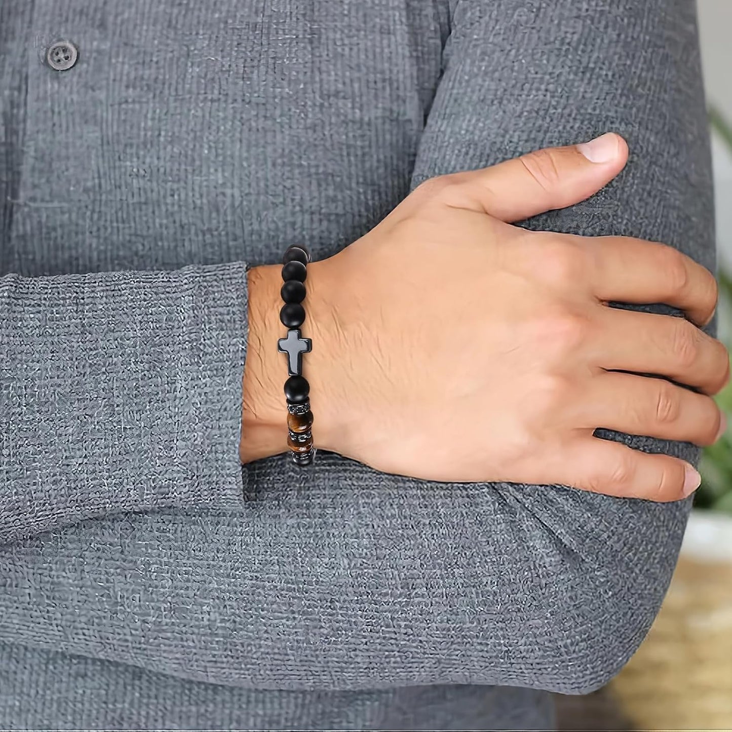 Mens Bracelet with Love Card Inspirational Jewelry Gifts for Man Christian Religious Baptism Valentines Day Graduation Retirement Christmas Beaded Bracelets Gifts