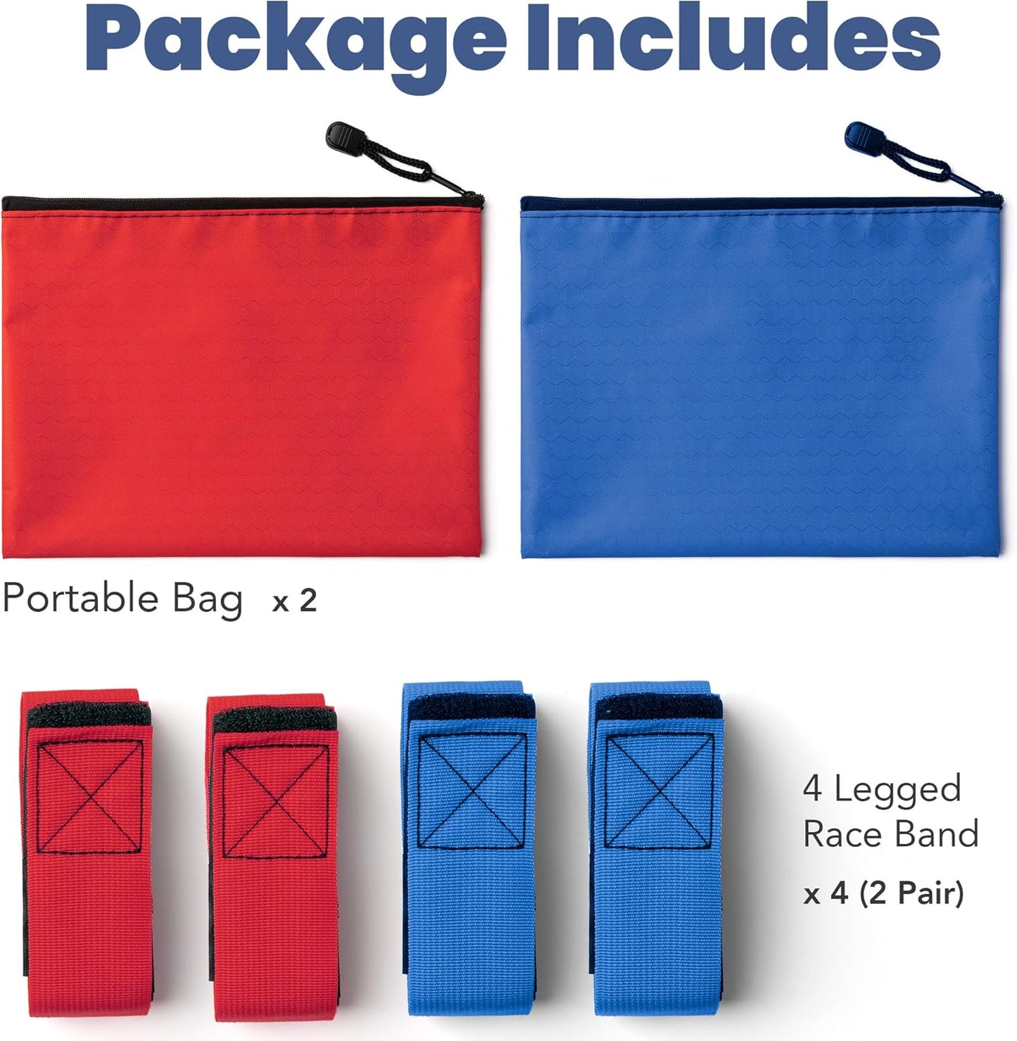 Team Building Games 4 Legged Race Bands for Adults Perfect for Carnival, Field Day, Relay Race, Family Backyard Party Supplies (2pk, Blue & Red)