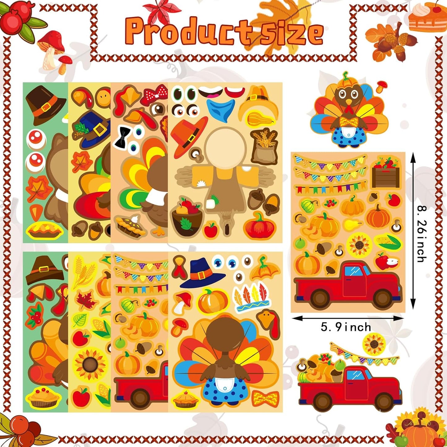 Thanksgiving Stickers for Kids 40 Sheets Make a Turkey Face Sticker Thanksgiving Party Games Favors Supplies Turkey Games Crafts Stickers Autumn Fall Sticker Thanksgiving Decorations Teacher Reward