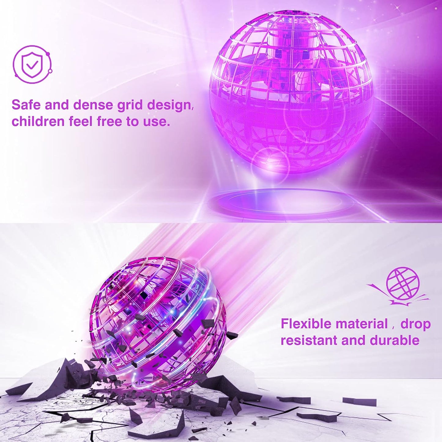 Ciniffo Flying Orb Ball Toy 2025 – Light Up Hand Controlled Boomerang Spinner Mini Drone Toy, Hover Cosmic Globe Ball, Cool Christmas & Birthday Gift for Girls Boys Teens Ages 6+ (Purple)