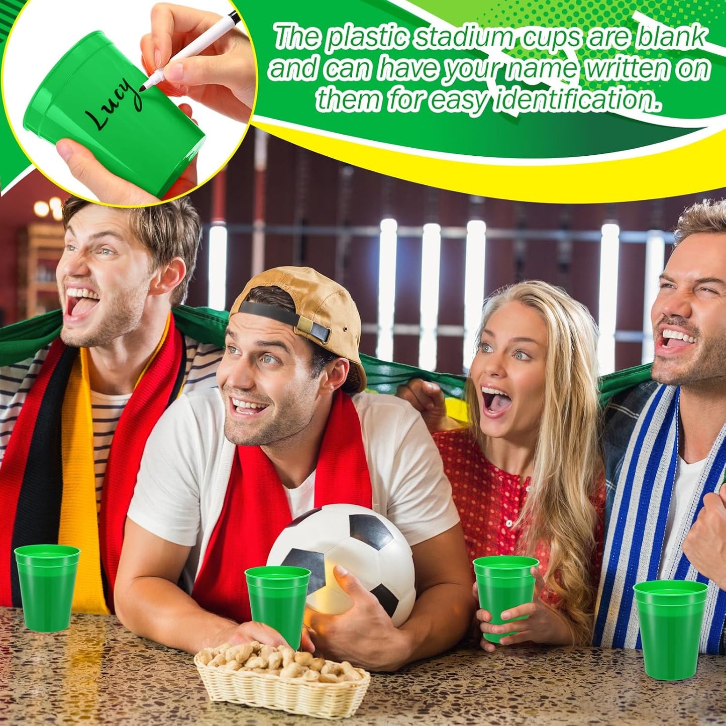 Yungyan 50 Pack 16oz Stadium Cups Reusable Plastic Cups Blank Drink Tumblers for Parties, Events, DIY Projects, 4.5 x 3.54 x 2.72 Inch (Forest Green)