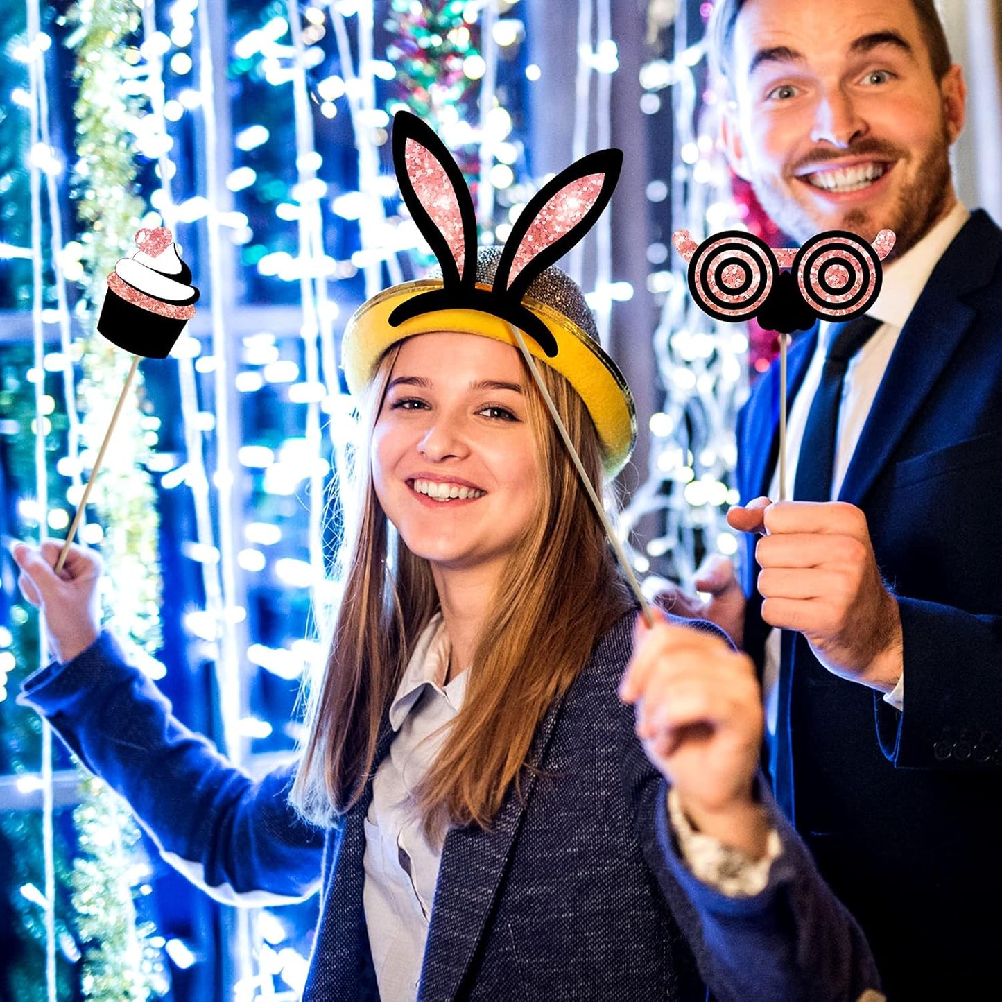 Zonon 24 Pieces Funny Photo Booth Props:Halloween,Christmas,Family Reunion, Class Reunion, Birthday, Weddings, Prom Disco Mardi Gras Party Supplies - Mix of Hats, Lipstick, Tie(Rose Golden)