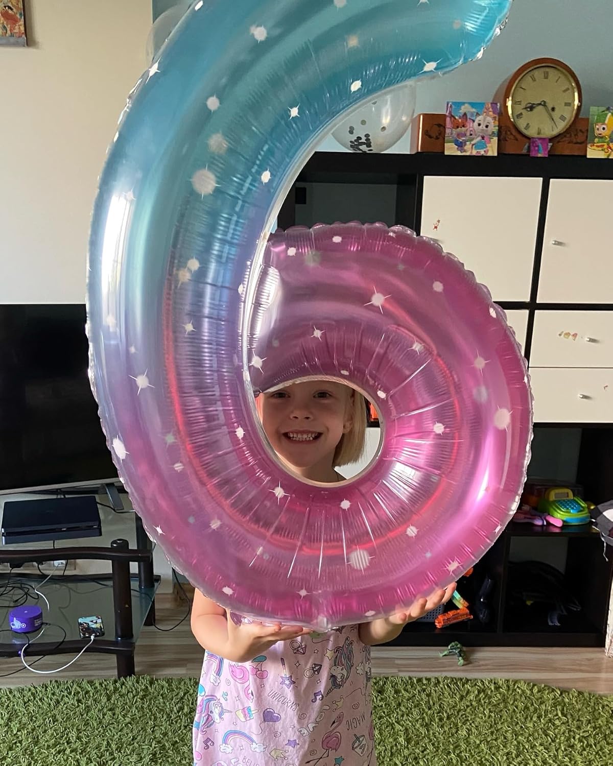 Starry Sky 6 Balloon, Number Balloons 40 Inch, 6th Balloons for Birthday Decorations, Starry Sky Party Supplies 6 Birthday Balloon, Number 6 Balloon