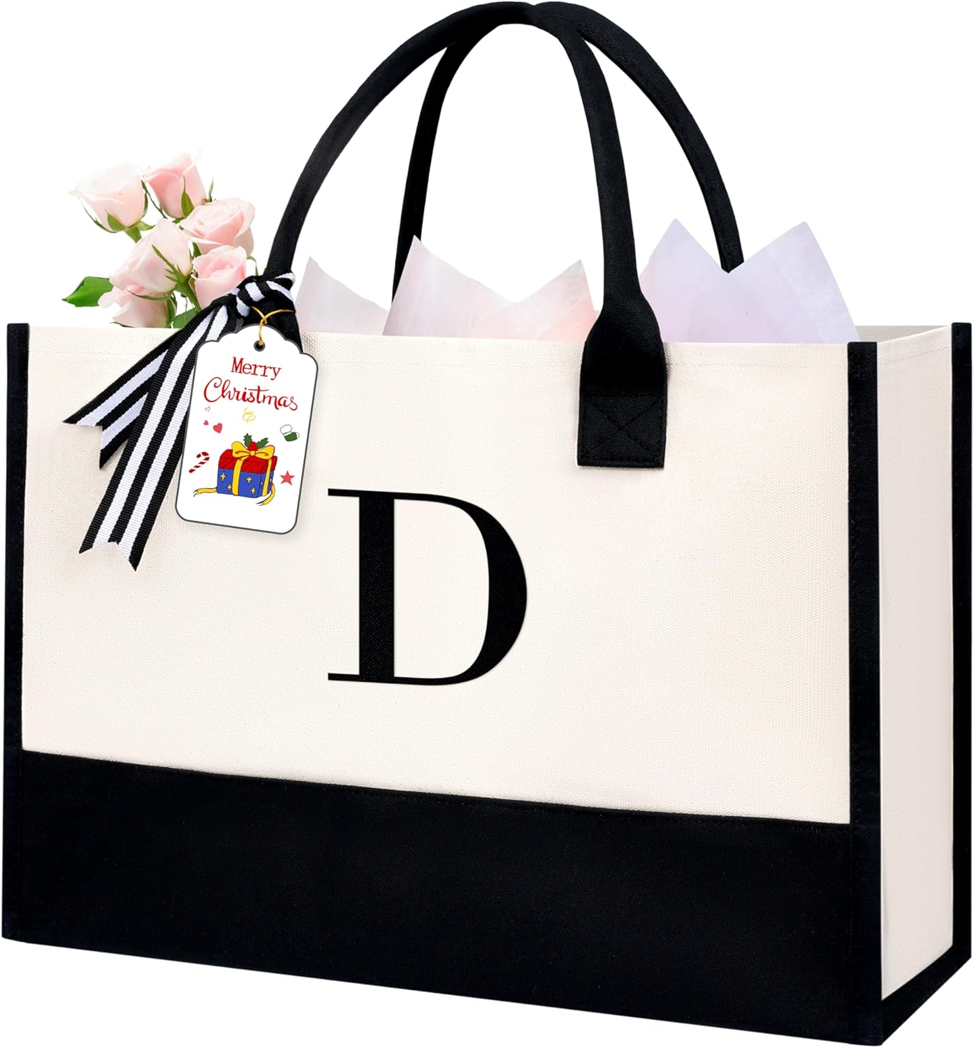 BAGAIL Initial Tote Bag, Personalized Birthday Gifts for Women, Teacher, Friends, Mom, Wedding, Monogrammed Beach Bag