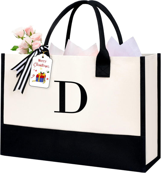 BAGAIL Initial Tote Bag, Personalized Birthday Gifts for Women, Teacher, Friends, Mom, Wedding, Monogrammed Beach Bag