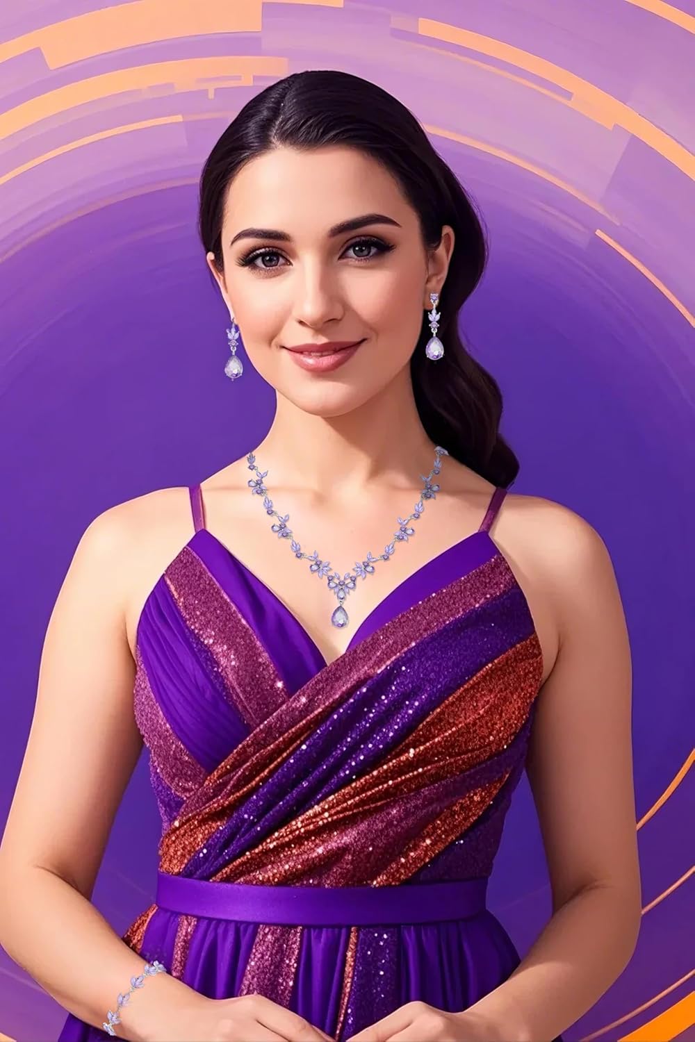 Bridal Wedding Elegant Floral Jewelry Set for Women/Brides/Bridesmaids Crystal Jewelry Set for Wedding Prom Party Bridal Crystal Necklace Earrings Bracelet Set