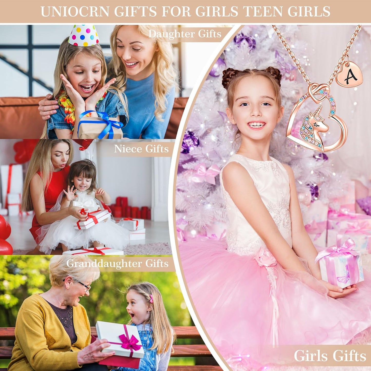 Hidepoo Stocking Stuffers for Teen Girls Kids - Colorful CZ Heart Pendant Initial Unicorn Necklaces for Girl Jewelry Birthday Gift Christmas Gifts for Grandkids Girls Kid