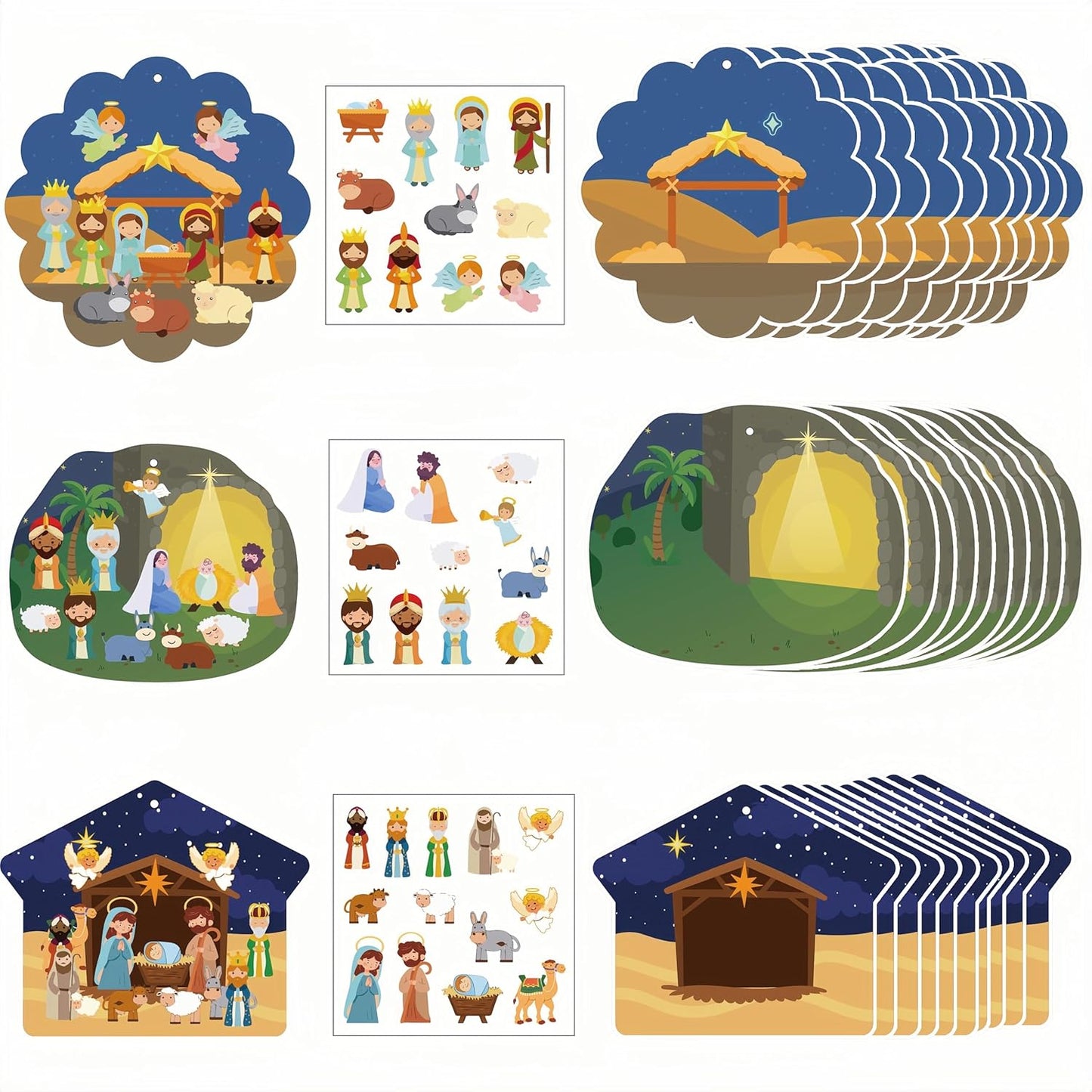 30 Sets Nativity Sticker Set for Kids Make a Nativity Sticker Scene, Religious Christmas Crafts Gifts, Christmas Hanging Decorations for Kids Sunday School Classroom, Christian Party Games Activities