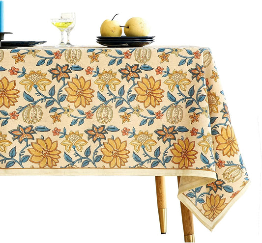 ISAENNE Designer Bohemian Floral Long Rectangle Table Cloth,Linen Colorful Tablecloth,Wrinkle Resistant Decor Tablecloths for Dining Thanksgiving Kitchen Party Christmas,63"*102"-Estevan B