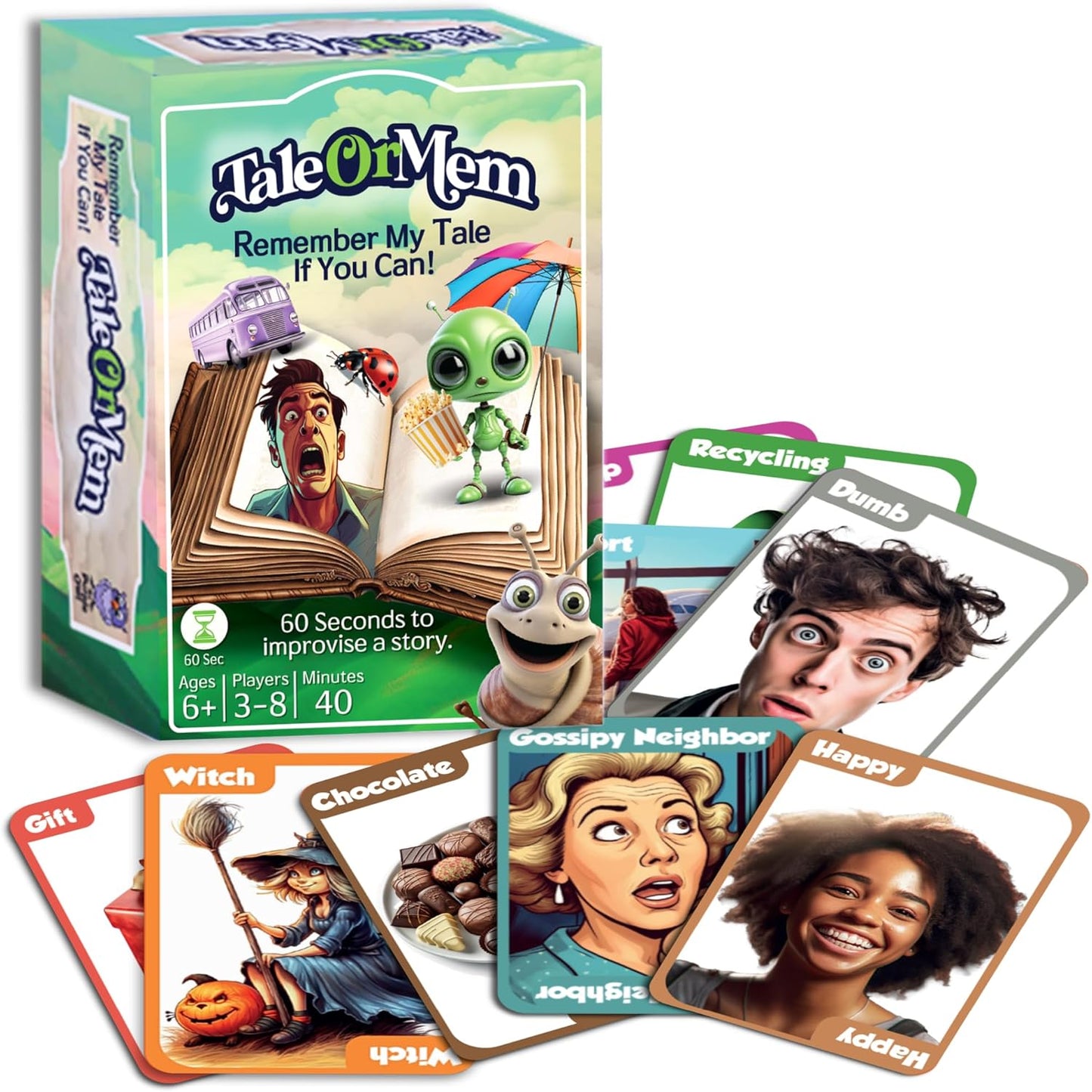 TaleOrMem - Award-Winning Storytelling Cards, Fun Family Card Games, Improv Games for Kids & Adults, with 180 Story Telling Cards & 60 Story Starters. Boosts creativity, a party game for 3-8 Players