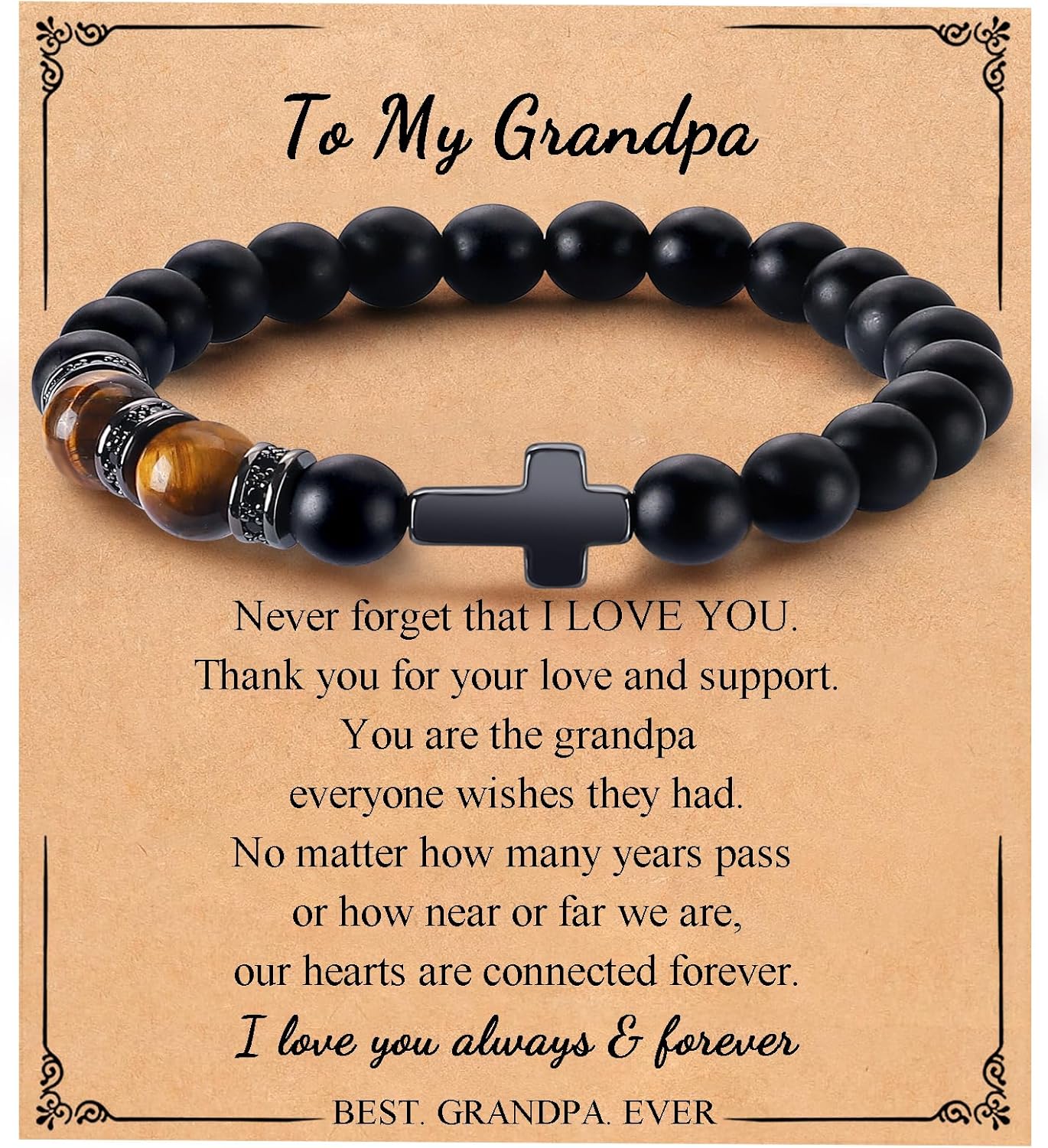 Mens Bracelet with Love Card Inspirational Jewelry Gifts for Man Christian Religious Baptism Valentines Day Graduation Retirement Christmas Beaded Bracelets Gifts