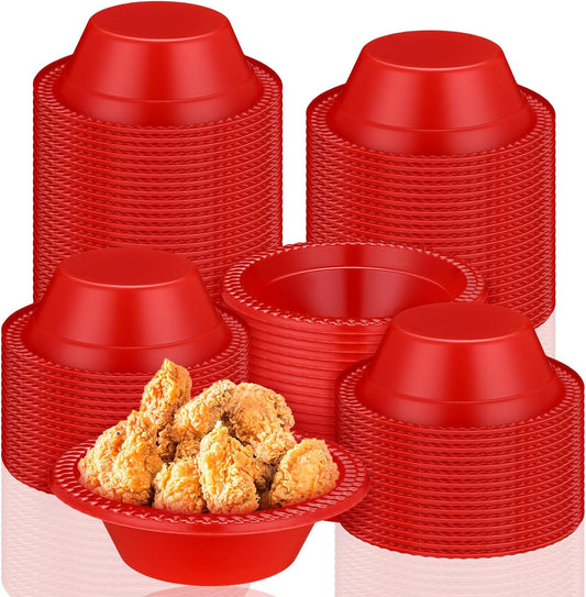 Lallisa 100 Pcs 12oz Red Disposable Plastic Bowls Halloween Christmas Dessert Cups Ice Cream Snack Salad Soup Food Serving Bowls for Halloween Christmas Party Favor Picnic