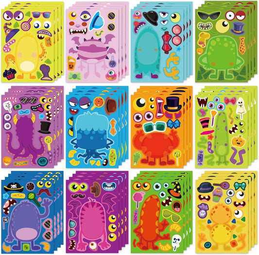 Make a Monster Face Stickers 48PCS Halloween Stickers for Kids Make Your Own Little Monster Sticker Sheets Halloween Theme Crafts Party Game Birthday School Classroom Reward Gift