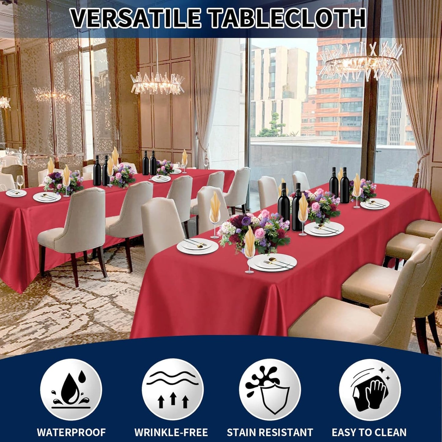 PureFit 6 Pack Rectangle Red Table Cloths 90 x 132 Inch for 8Ft Tables, Stain and Wrinkle Resistant Table Linens for Home Use, Wedding, Party, Banquet and Camping