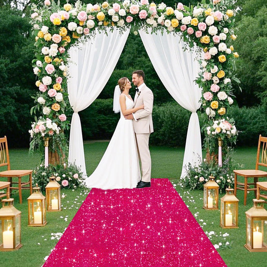 FUHSY Pink Aisle Runner for Wedding Ceremony Hot Pink Sequin Rug Runners 4FT x 15FT Party Carpet Runner Glitter Walkway Runner Wedding Aisle Decorations for Outdoor Indoor Church Prom Events