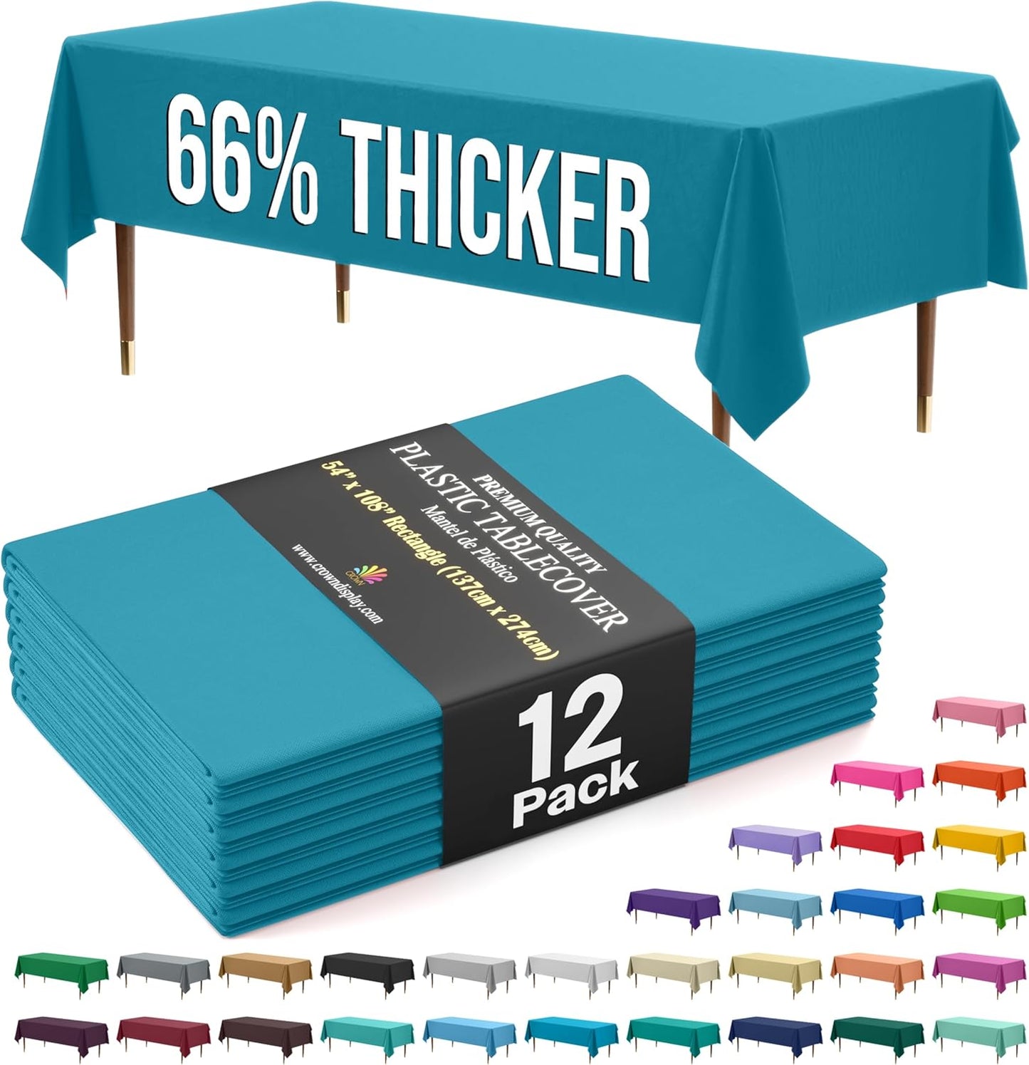 Exquisite 66% Thicker Premium Plastic Table Cloth Rectangle Table Cover 0.5 Mil 12 Pack Turquoise Table Cloth 54 Inch x 108 Inch Disposable Tablecloth Won't Tear Easily Like Cheap Thin Brands