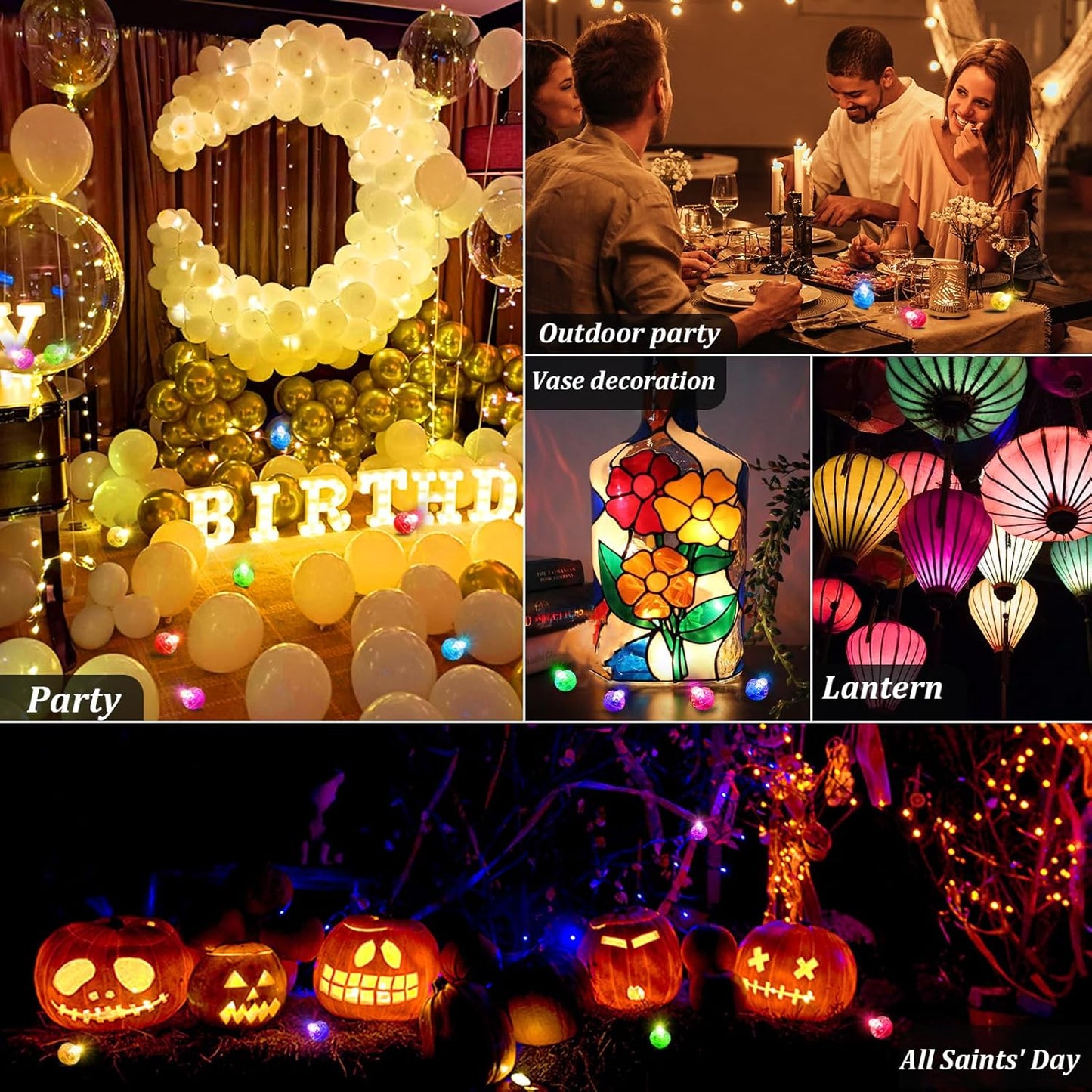 100pcs Mini Led Lights - Round, Long Standby Time Multicolor Ball Light Paper Lantern Balloons for Birthday Party, Christmas, Halloween Decoration (Blue, 100 PCS)