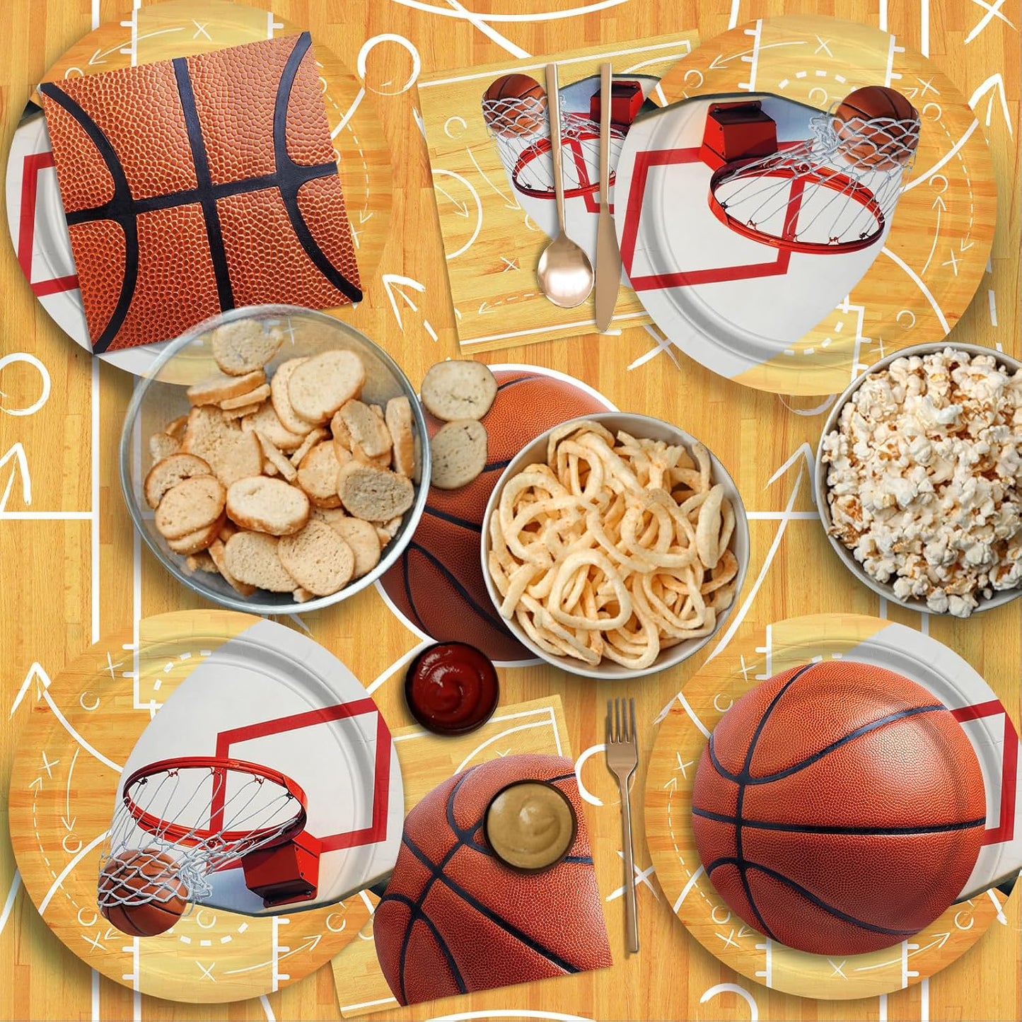 Gatherfun Basketball Party Supplies Kit for 24 - Basketball Party Decorations with Dinner & Dessert Plates, Napkins, Cups, Banner & Tablecloth - for Basketball Birthday & Sports Party Decorations