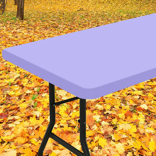 Smiry Rectangle Tablecloth, Elastic Fitted Flannel Backed Vinyl Tablecloths for 8ft Folding Tables, Waterproof Wipeable Table Covers for Indoor, Outdoor, Picnic and Camping (Lavender, 30"x96")