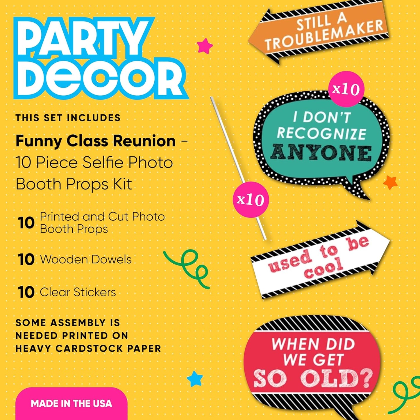 Big Dot of Happiness Premium Photo Props Kit - 10-Piece Deluxe Party Funny Reunion Selfie Accessories - Classic Memory Maker Booth Props, Durable Cardstock Design, Vibrant Class Reunion Prop