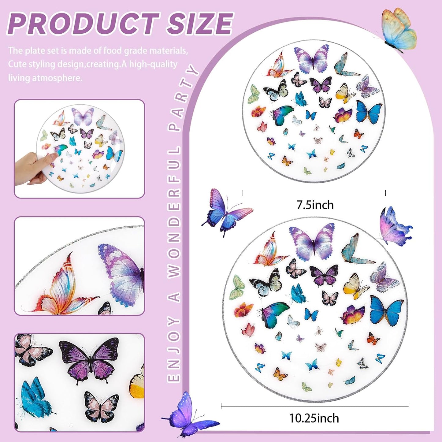 LIYH 60 Pcs Butterfly Plates Disposable Heavy Duty Fancy White Plastic Plates for Party Plate for Garden Party Birthday Wedding Butterfly Decor Include 30 10.25" Dinner & 30 7.5" Dessert Plate