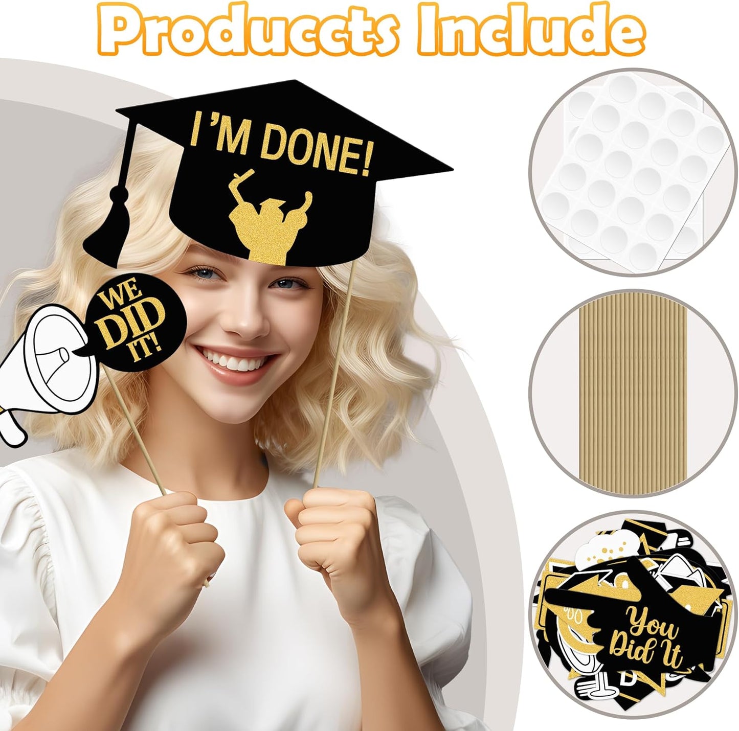 Grad Party Graduations 2025, Kaluofan 25PCS Graduation Photo Props, 2025 Graduation Decorations Photo Booth Props, Funny Grad Party Photo Selfie Decoration 2025 for High School University