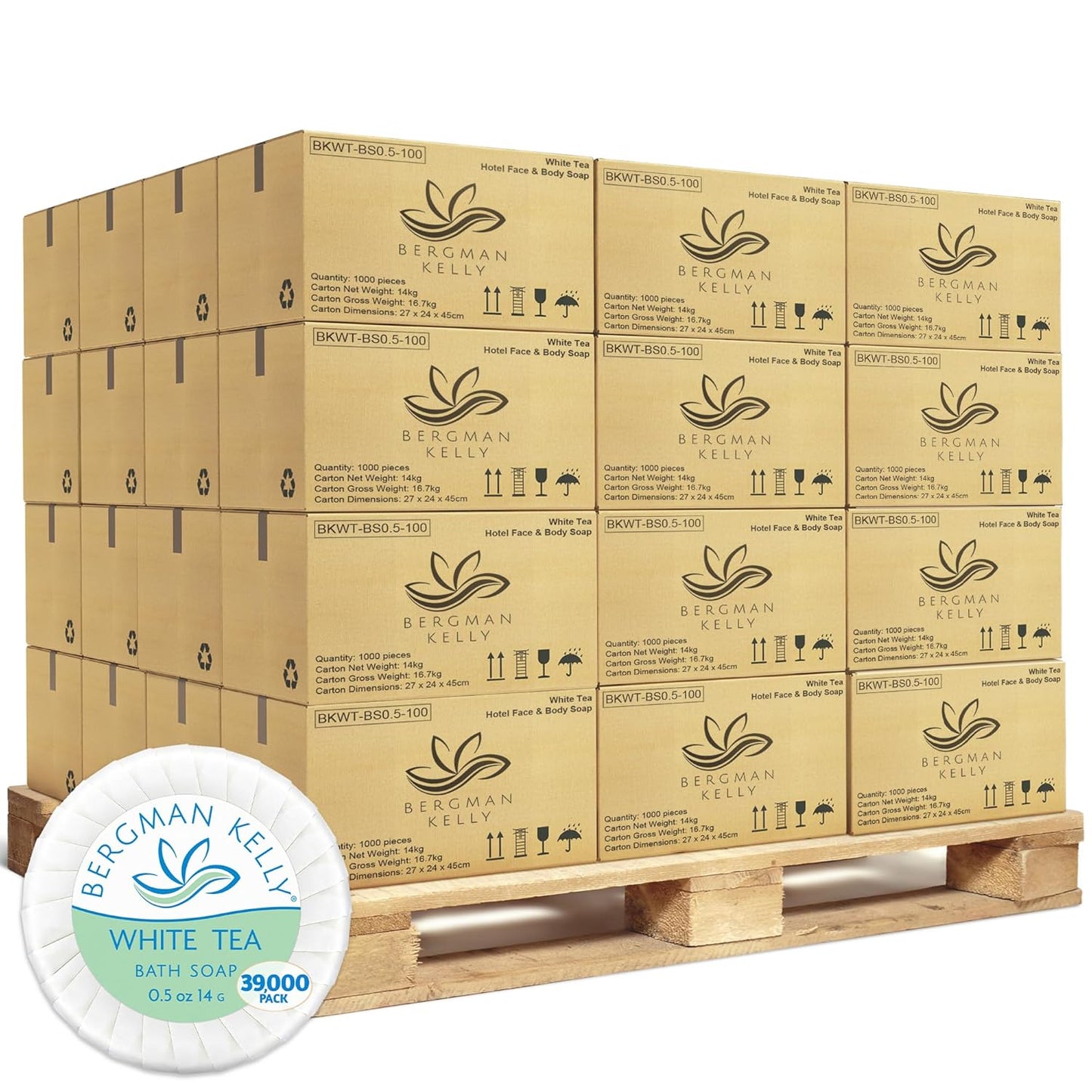 BERGMAN KELLY - Hotel Soap Bars - White Tea, 0.5 oz, 39000 PK - Travel Size Luxury Bulk Amenities Bar Soap, Mini Individually Wrapped Round Soap - Small Toiletries for Airbnb, Motel, Guest Bathroom