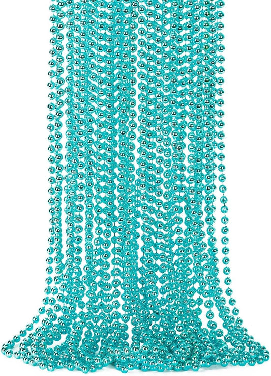 12PCS Mardi Gras Beads, Metallic Blue Bead Necklace Accessory Sets, 33" Mardi Gras Necklace Costumes Bulk, Festival Parade Throw Accessories for Wedding Birthday Gender Reveal Party Supplies Decor