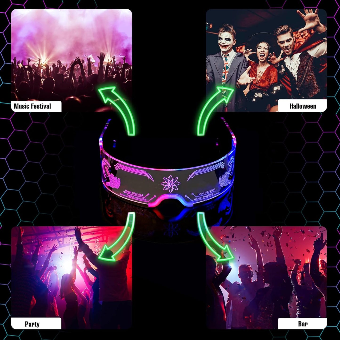 Led Light Up Glasses For Party LED Glass For Kids Adult Futuristic Sunglasses Multi Color Cosplay Costumes Neon Accessories,Gifts (Future Glasses)