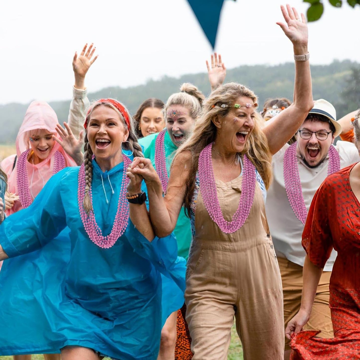 SHAOQINLIN 100 PCS Pink Bead Necklace, 33" Pink Mardi Gras Beads, Breast Cancer Awareness Beaded Necklaces, Party Beads for Mardi Gras, Christmas, Valentine's Day, Wedding, Gender Reveal Party Favors