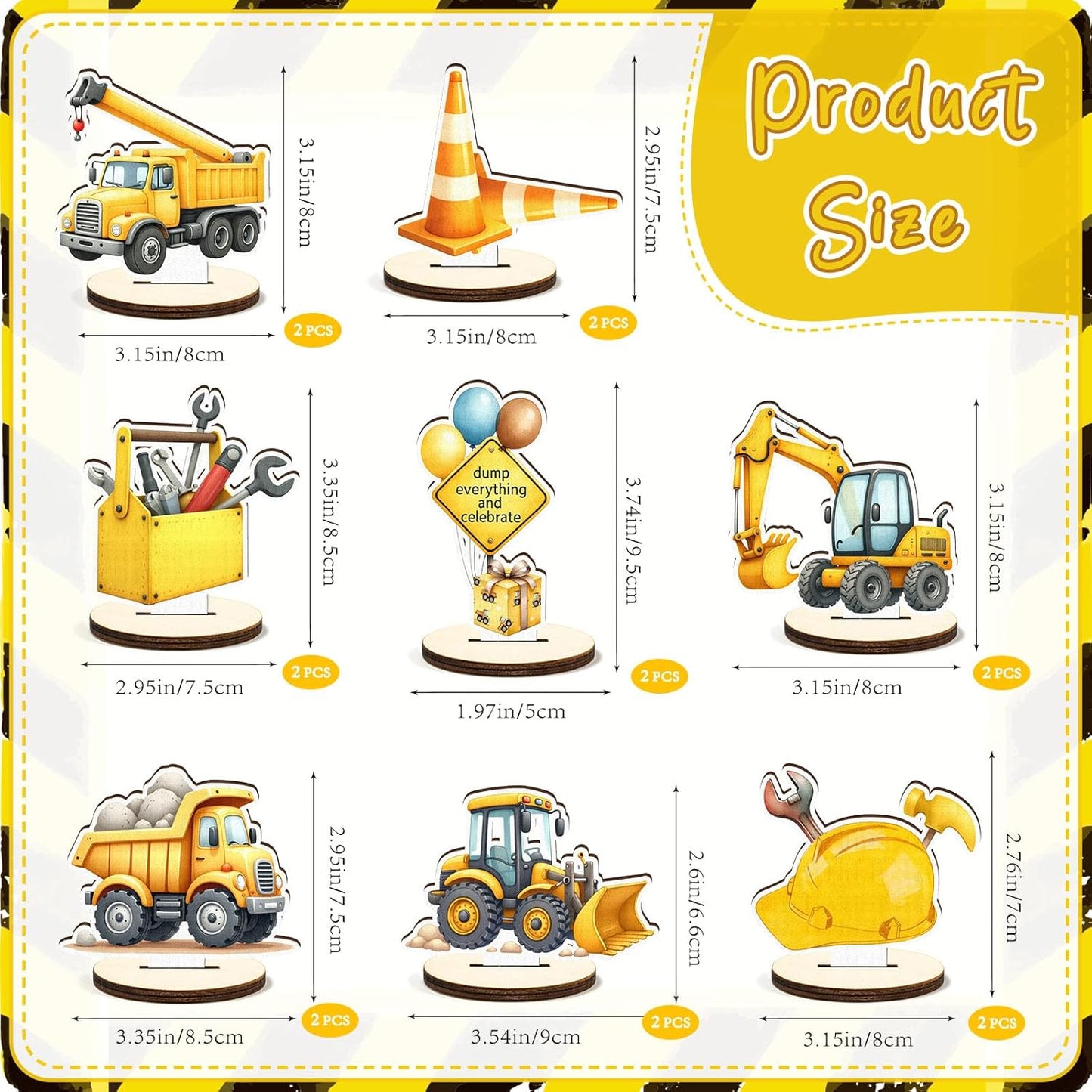 16 Pcs Wooden Construction Party Table Centerpiece Excavator Tractor Tabletop Detachable Sign Display Decoration Orange Black Yellow Baby Shower Birthday Table Toppers Photo Props Favor Supplies