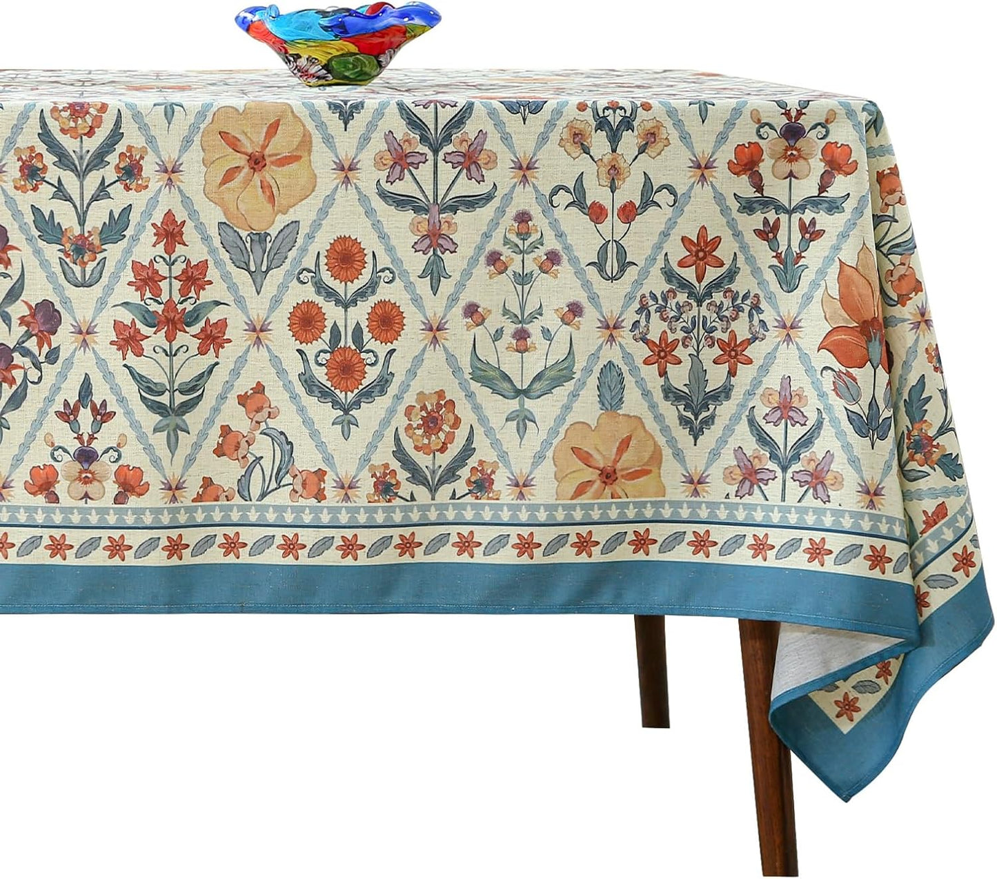 ISAENNE Designer Linen Elegant Long Rectangle Table Cloth,Colorful Floral Bohemian Tablecloth,Wrinkle Resistant Decor Tablecloths for Dining Thanksgiving Kitchen,63"*94"-Floralsea A