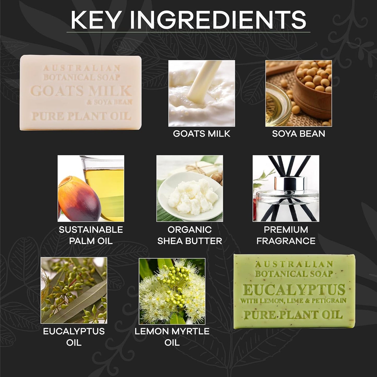 Australian Botanical Men's Soap Bars, Duo Pack Luxury Body and Beard Bars, Eucalyptus and Goats Milk Soap, Gift for Men, 6.6 oz. 4 Bars of Each, 8 Pack