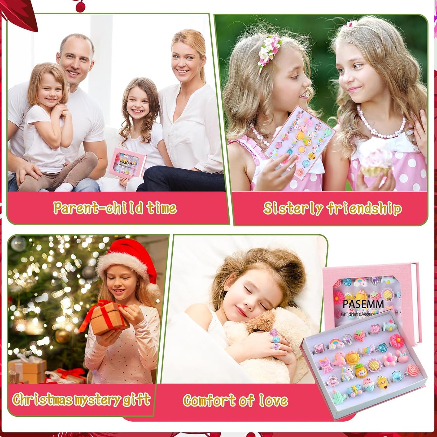 24pcs Little Girl Jewel Rings, Adjustable, No Duplication Kids Play Ring in Box,Pretend Play and Dress Up Rings for 4-12 Year Old Girl Birthday Christmas Holiday Gifts