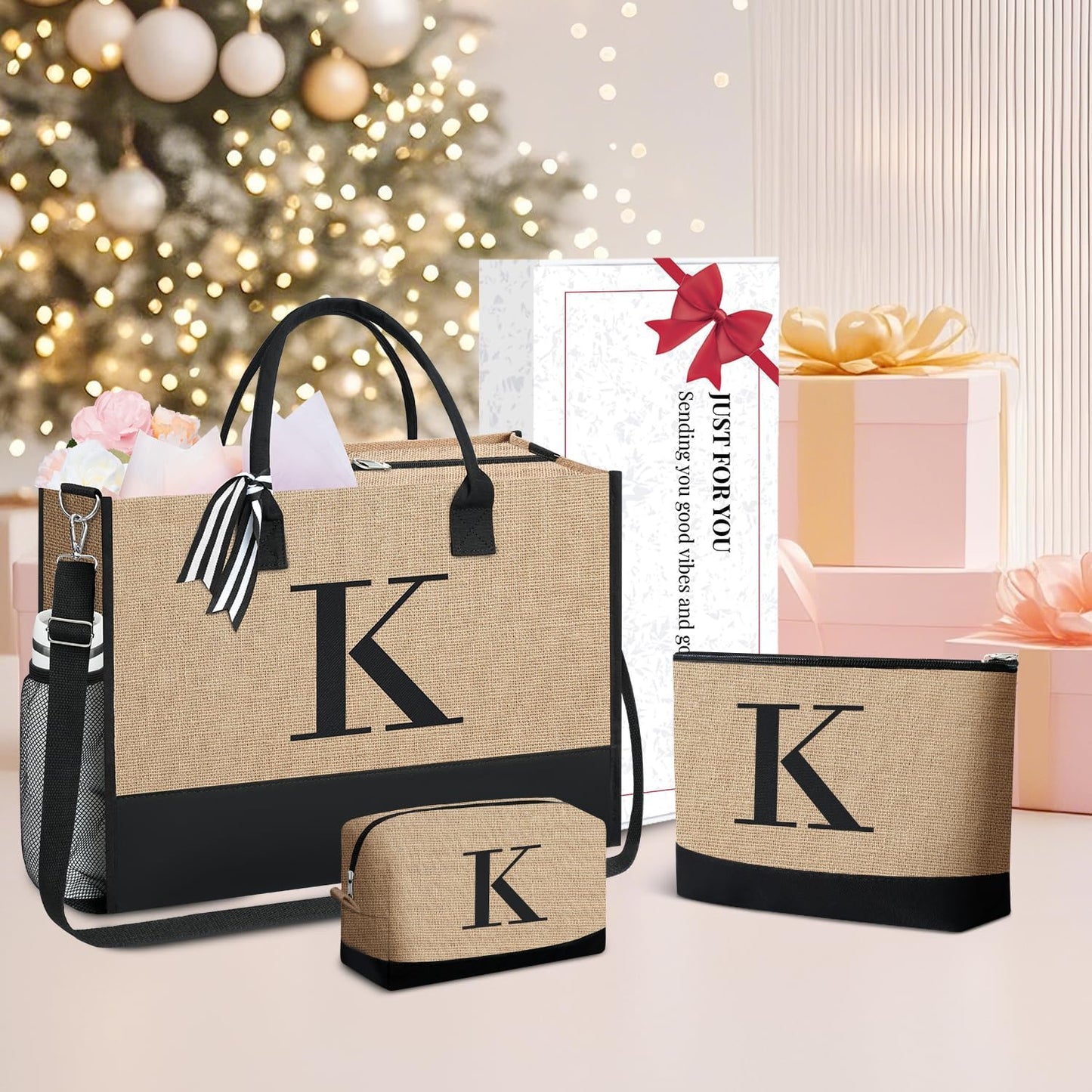 BAGAIL Initial Tote Bag, Personalized Birthday Gifts for Women, Teacher, Friends, Mom, Wedding, Monogrammed Beach Bag