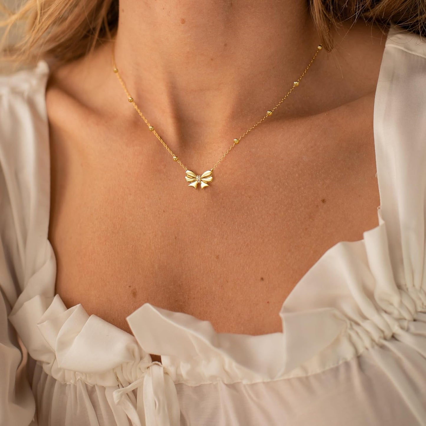 Stocking Stuffers for Women Dainty Bow Necklace 14K Gold Plated Cute Choker Small Pendant Charm Necklaces Teen Gift Trendy Stuff Personalized Jewelry Christmas Gifts