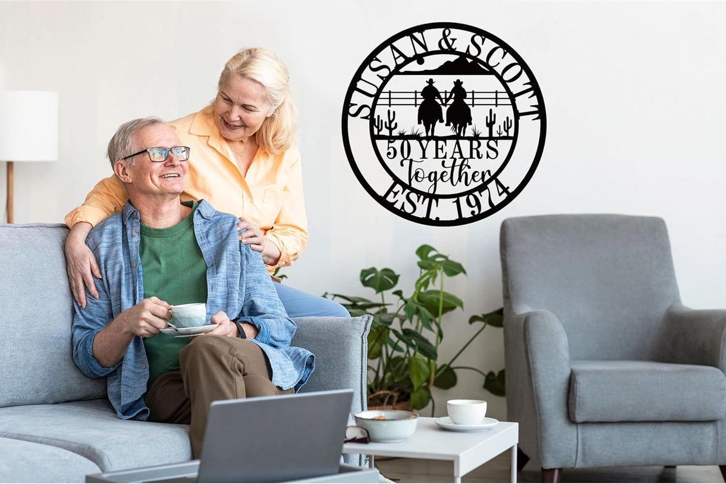 Personalized 50th/60th/25th/30th/40th/10th Anniversary Wedding Gifts for Couple Parents, Customized Cowboy and Cowgirl Couple Sign, Personalized Cowboy Name Sign, Cowboy Home Decor, Birthday Gift