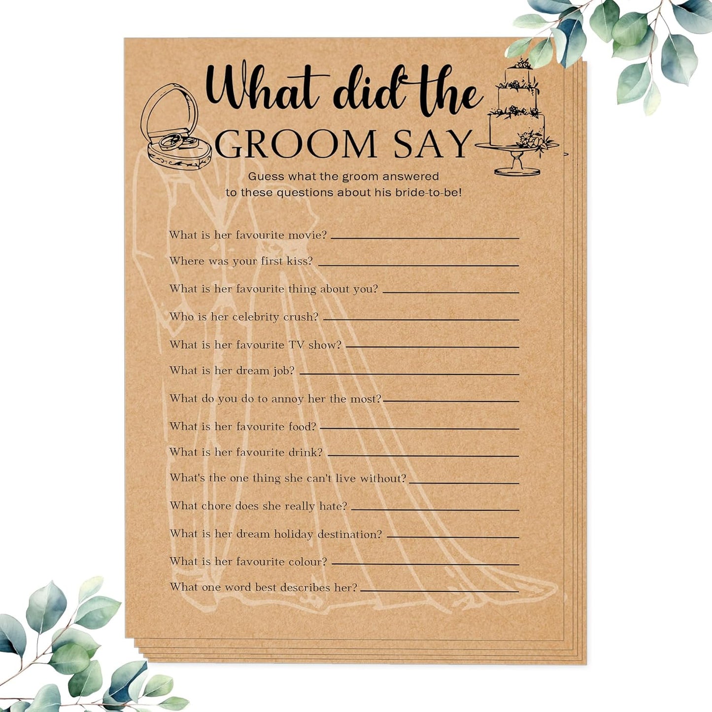 Bridal Shower Games, Set of 30 Cards, What Did The Groom Say, Engagement Party Rustic Wedding Shower Games