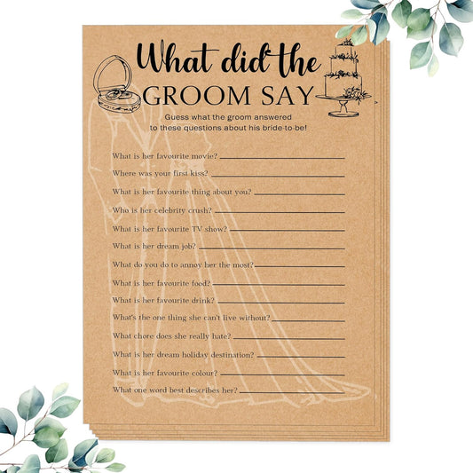 Bridal Shower Games, Set of 30 Cards, What Did The Groom Say, Engagement Party Rustic Wedding Shower Games