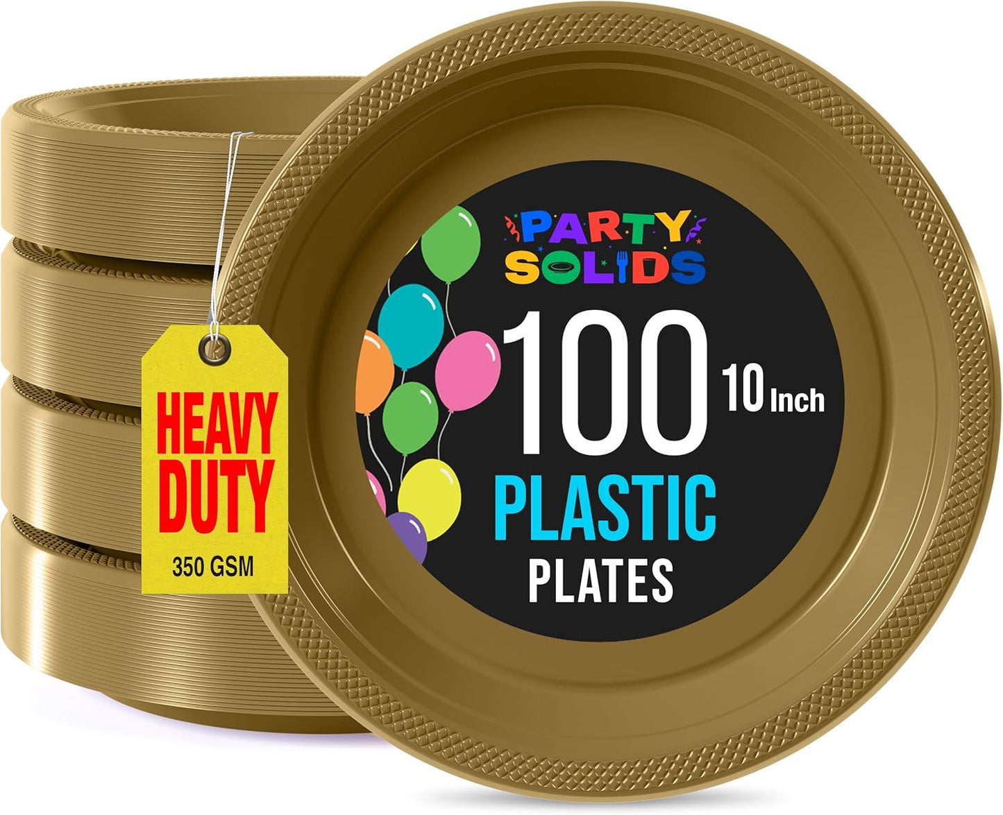 Exquisite Party Solids Gold Plastic Plates For Party 10" Gold Disposable Plates Heavy Duty 100 Pcs Plastic Dinnerware Sets Heavy Duty 350 GSM Disposable Dinnerware Set