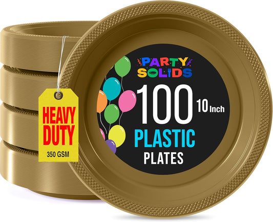Exquisite Party Solids Gold Plastic Plates For Party 10" Gold Disposable Plates Heavy Duty 100 Pcs Plastic Dinnerware Sets Heavy Duty 350 GSM Disposable Dinnerware Set
