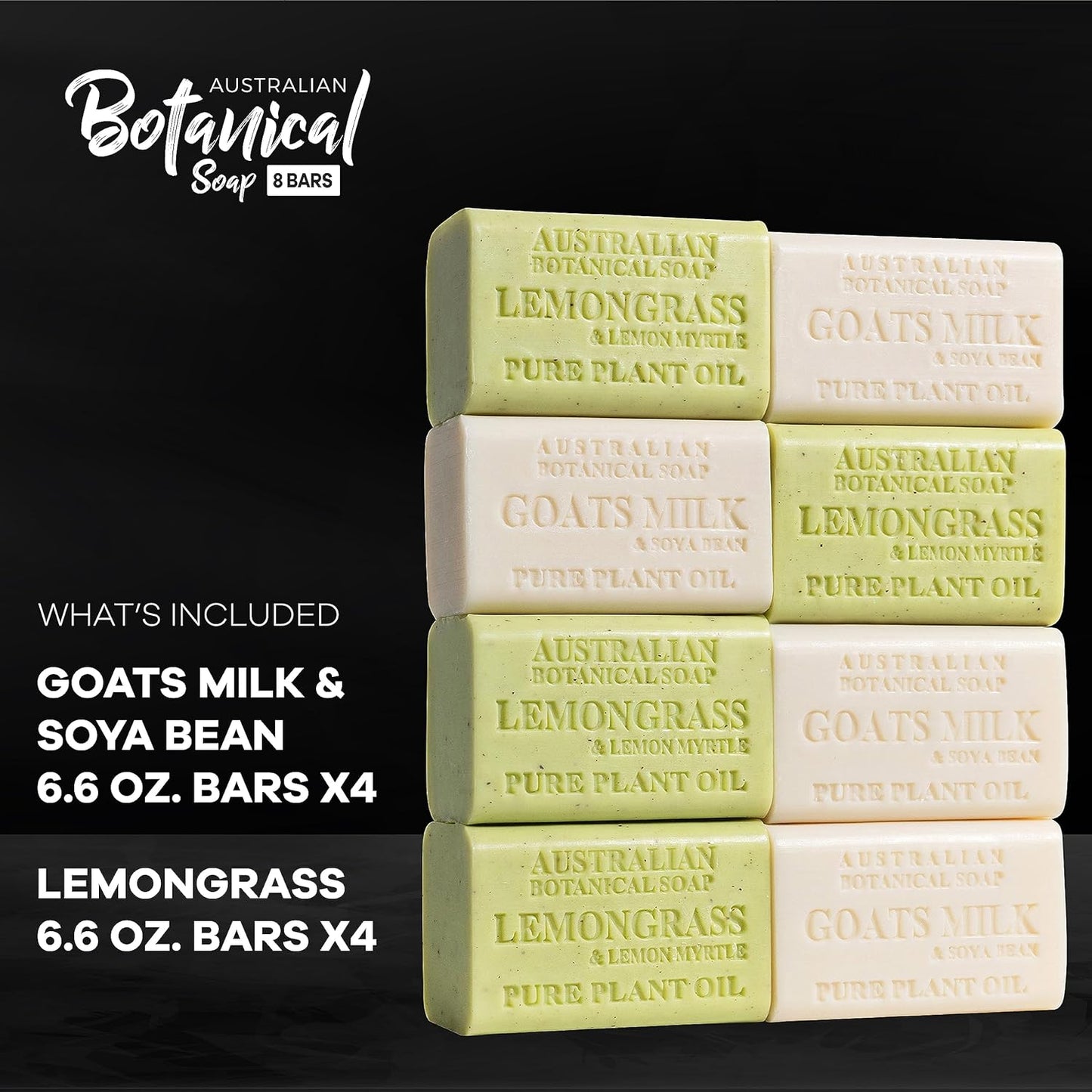 Australian Botanical Men's Soap Bars, Duo Pack Luxury Body and Beard Bars, Lemongrass and Goats Milk Soap, Gift for Men, 6.6 oz. 4 Bars of Each, 8 Pack