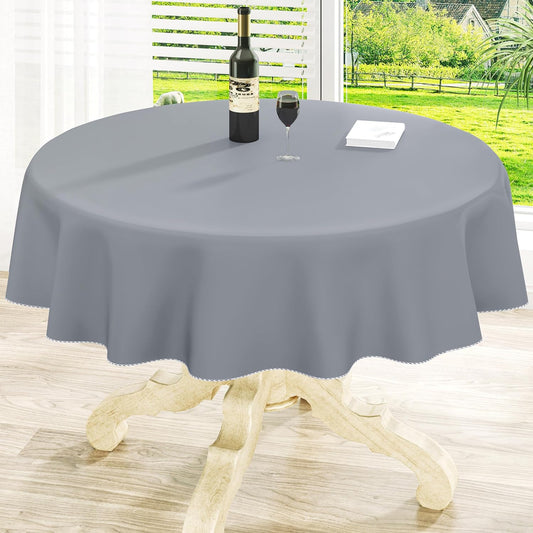 homing Round Vinyl Tablecloth, Waterproof Spillproof Plastic Flannel Backed Table Cloth, Wipe Clean Table Cover for Dining, Buffet Parties and Camping (Grey, 60")