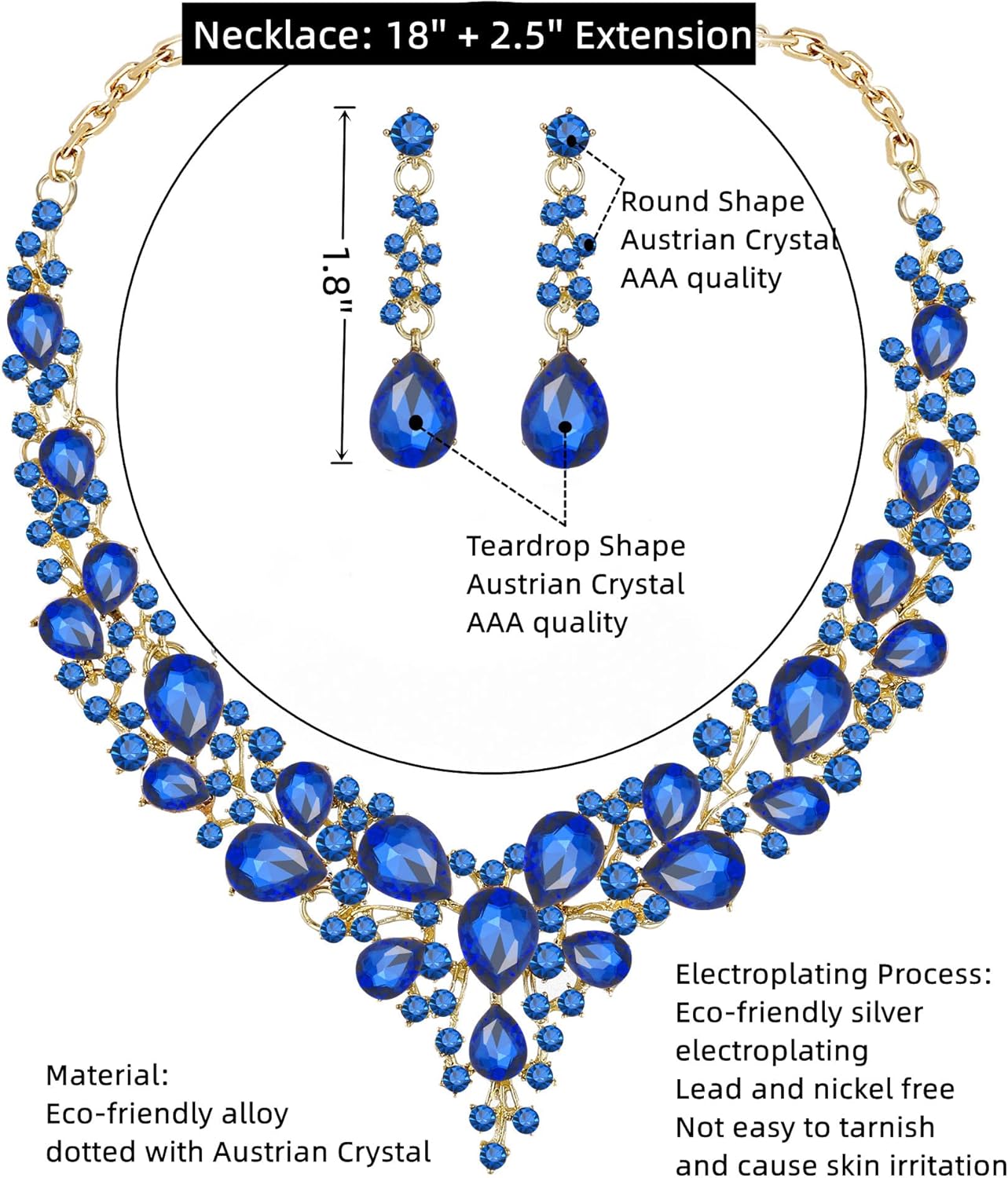 Crystal Bridal Wedding Jewelry Sets for Women Rhinestone Teardrop Crystal Statement Choker Necklace Drop Earrings Link Bracelets Rings Teardrop Jewelry Set for Brides Bridesmaids