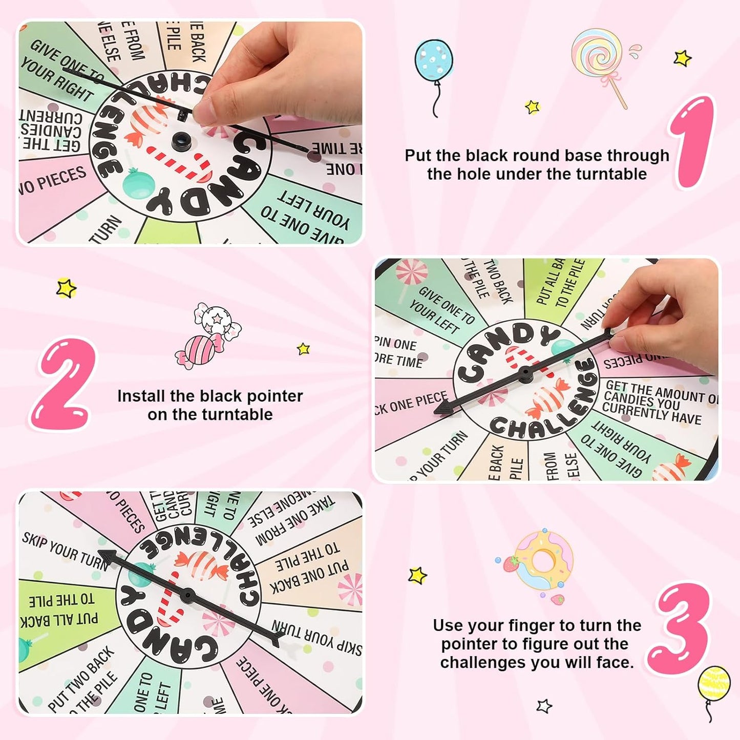 HyDren Candy Challenge Game Spinner for Sleepover Party Spa Slumber Party Supplies Girls Pajama Spa Birthday Meeting Favors for Girls Kids