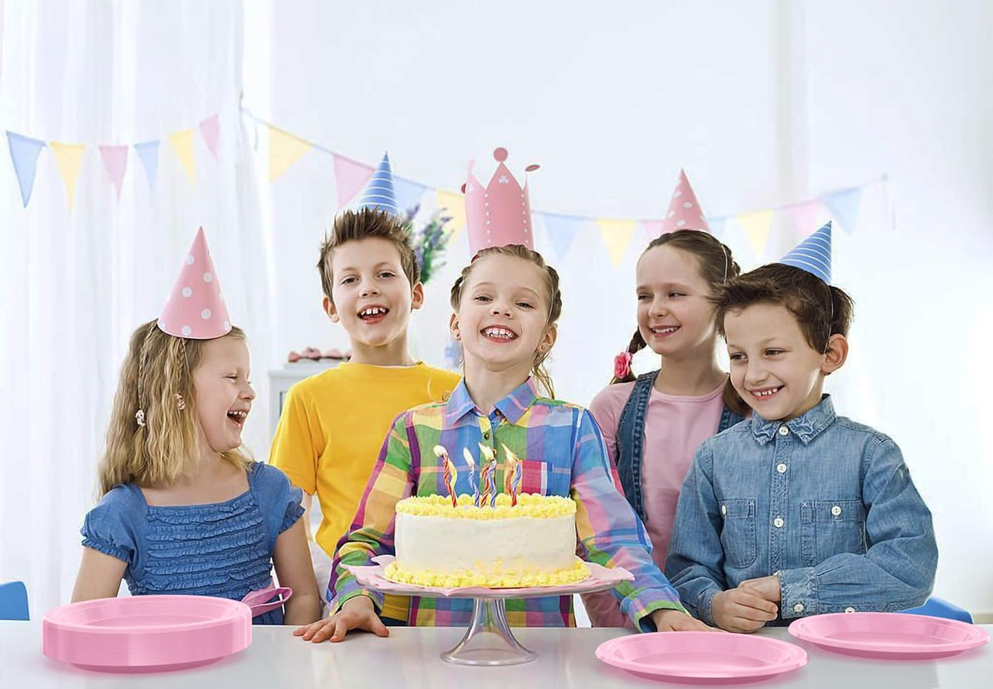 Exquisite Party Solids Pink Plastic Plates For Party 9" Pink Disposable Plates Heavy Duty 100 Pcs Plastic Dinnerware Sets Heavy Duty 350 GSM Disposable Dinnerware Set