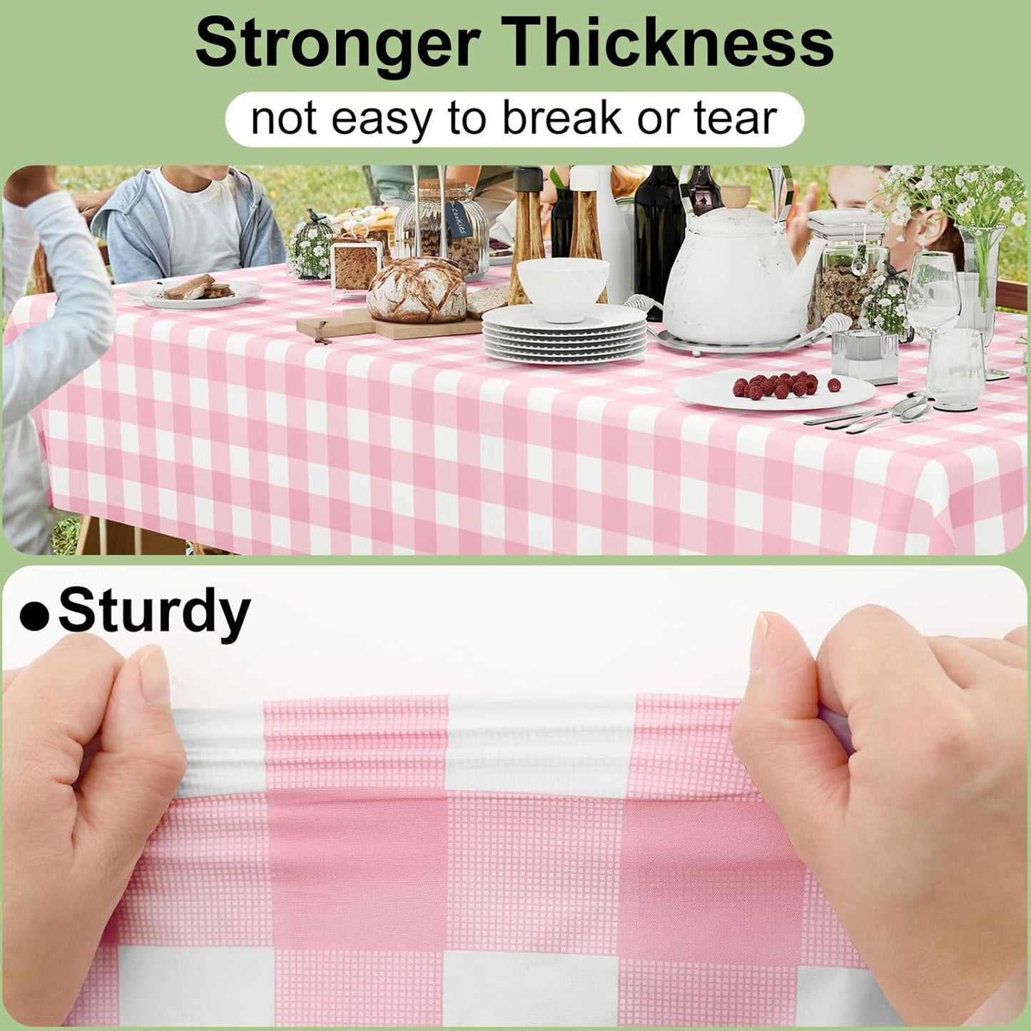 Smiry 54 Inch x 100 Feet Disposable Table Cover Roll, Pink & White Plastic Table Cloth in Cut-to-Size Box with Slide Cutter, Waterproof Rectangle Tablecloths for Weddings, Banquets, Outdoor